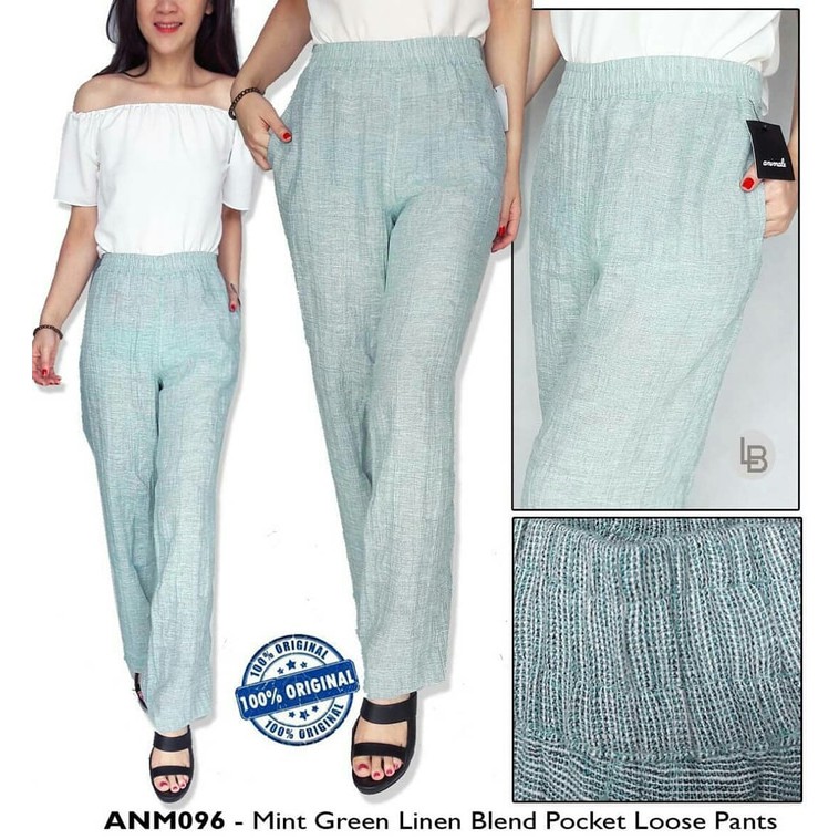 [BB] Baju Branded Murah Animale Mint Green Linen Blend Pocket Loose Pants