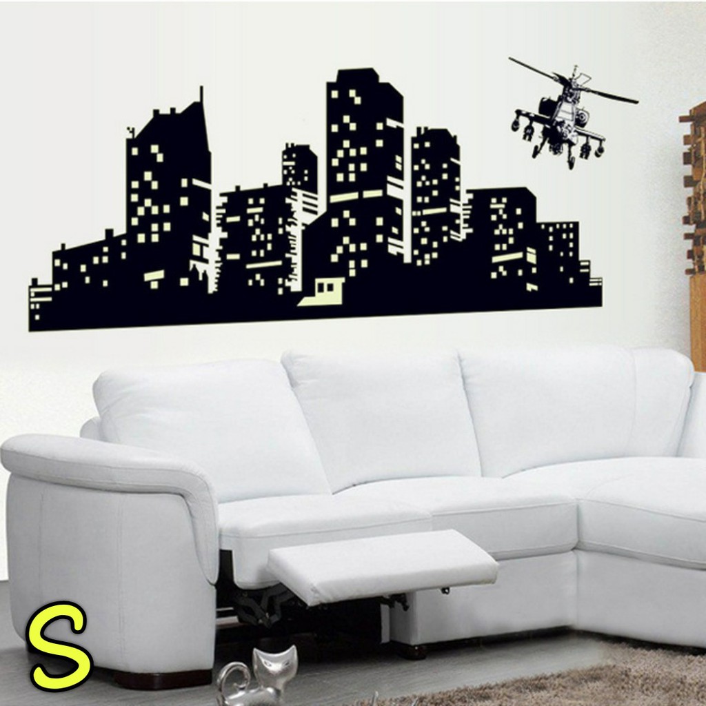 Reliza Wall Sticker Glow In The Dark Kota Paris City Kartun Anak Stiker Dinding LDR34