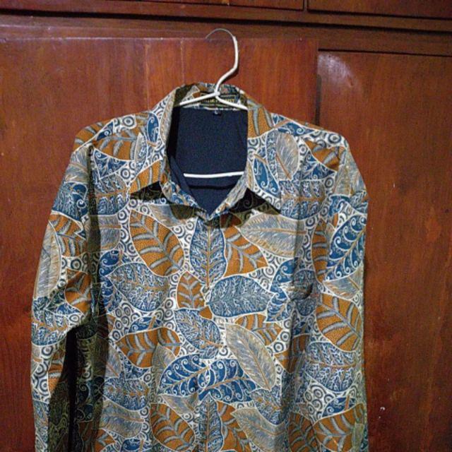 Batik Solo Dwi Sukmo Biru Tosca Kemeja Pria Full Furing Katun Cabut Primisima