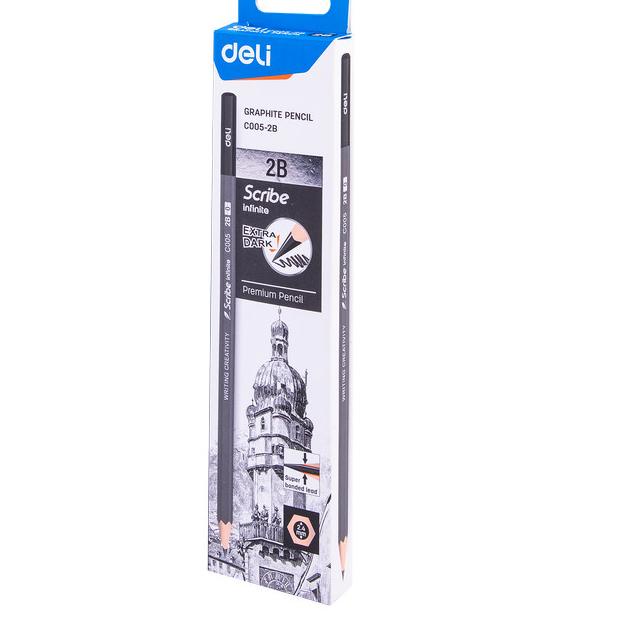 

™ Deli Scribe Graphite Pencil Pensil Grafit 2B isi 12 pcs EC005-2B ✵
