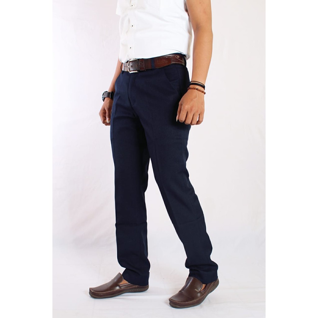 squad.ajoee  celana kantor formal / burlois / celana  slim fit pria superwoll navy