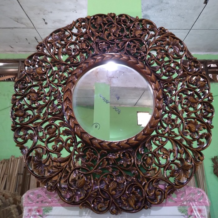 cermin hias ukir kayu jati ukir
