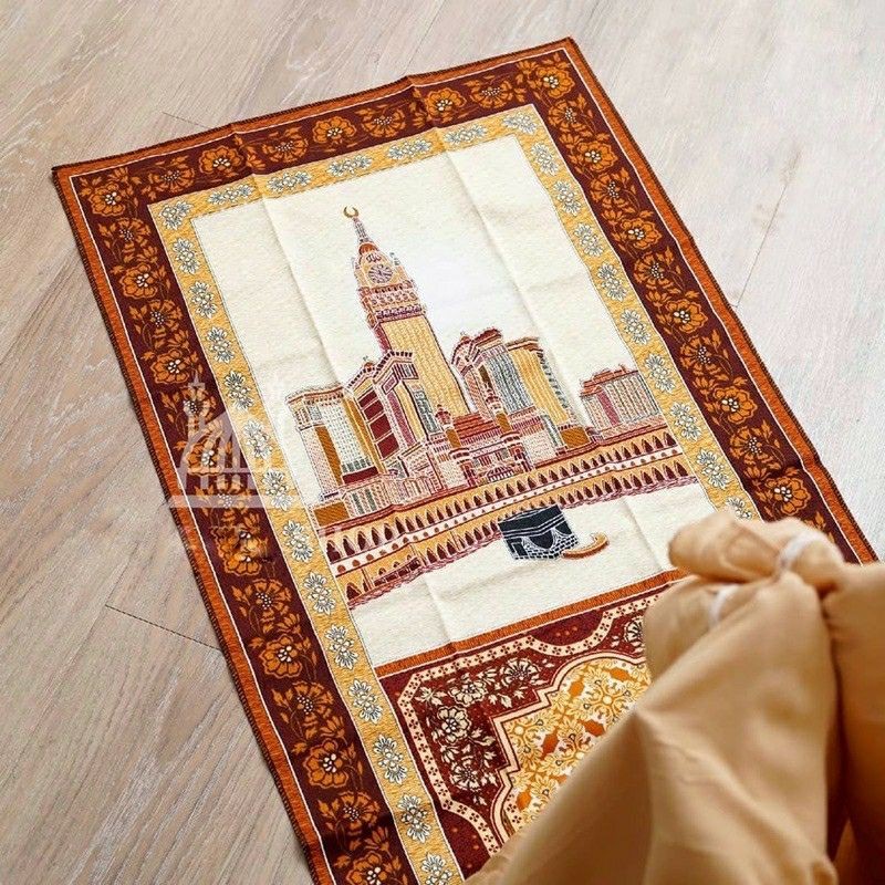 Sajadah Traveling Lipat Tipis Pouch Motif Abu Dhabi Rawdah Kiswah Ka'bah