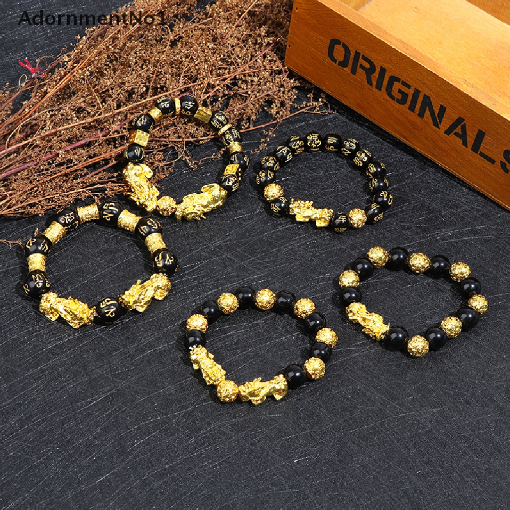 (AdornmentNo1) Gelang Tangan Manik-Manik Batu Obsidian Feng Shui Pixiu Warna Hitam Untuk Keberuntungan