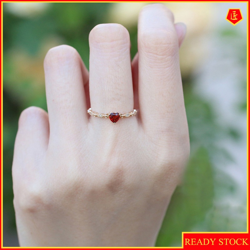 [Ready Stock]Women's Fashion Heart-Shaped Ruby Ring 14K Gold