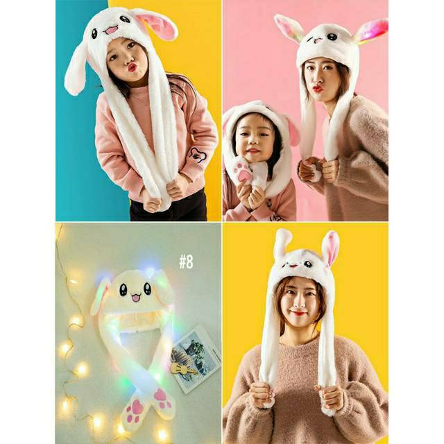 Ready Topi Bunny Hat Korean | Topi Telinga Lampu Led | Topi Telinga Naik Turun