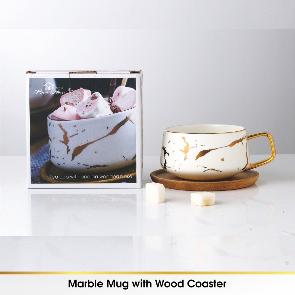 Gelas Marble Mug Cangkir European British Style Mewah Cantik Kopi Teh Keramik Lengkap Tutup Kado