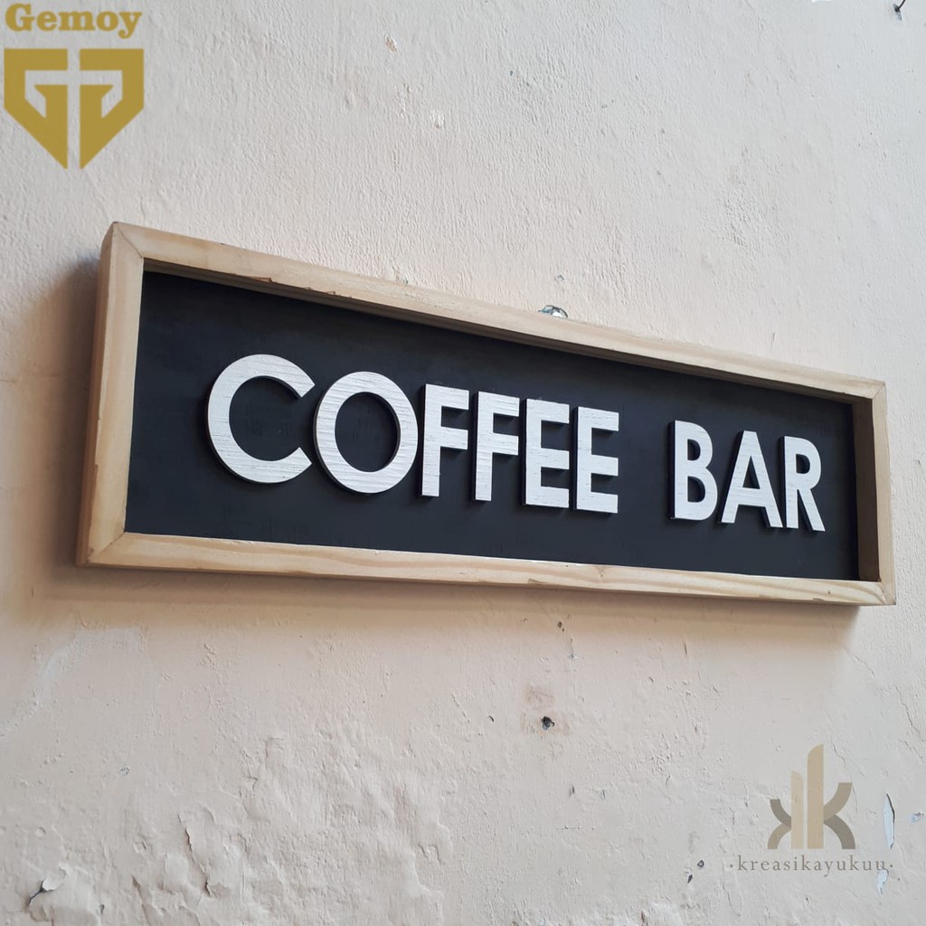 [13cmx40cm] Hiasan Dinding &quot;Coffee Bar A&quot; Cutting Frame Kayu Jati Belanda