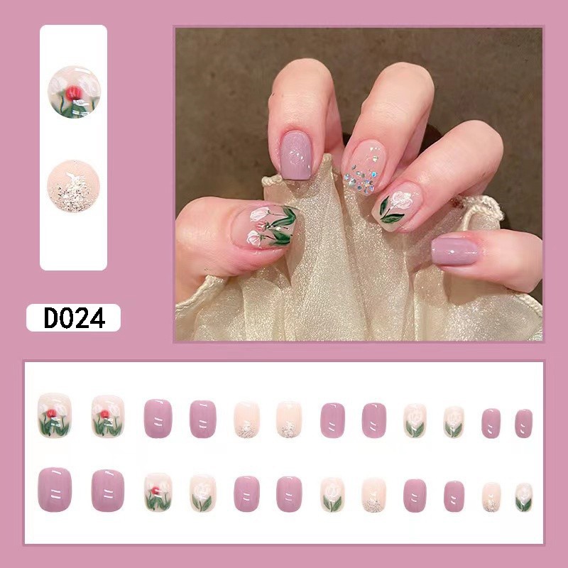 3D Kuku Palsu 24pcs/(FREE LEM)Set DIY Instant Nail Art Fake Nails Bridal Wedding Akrilik/24 pcs Kuku Palsu 3D / Stiker Kuku Palsu / Kuku Palsu Premium With Box/ Pemoles Kuku-D024