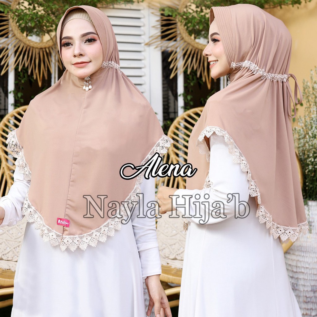 Jilbab Instan Serut Alena Renda Import Kerudung Instan Jersey Super Premium Termurah Nayla Hijab