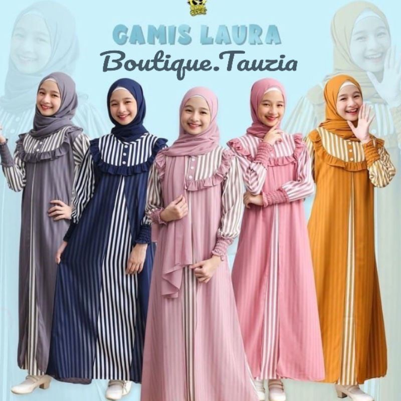 Gamis Anak Perempuan Motif Salur Terbaru Umur 10-13 Tahun Plus Hijab / LAURA KIDS / Baju Gamis Anak 