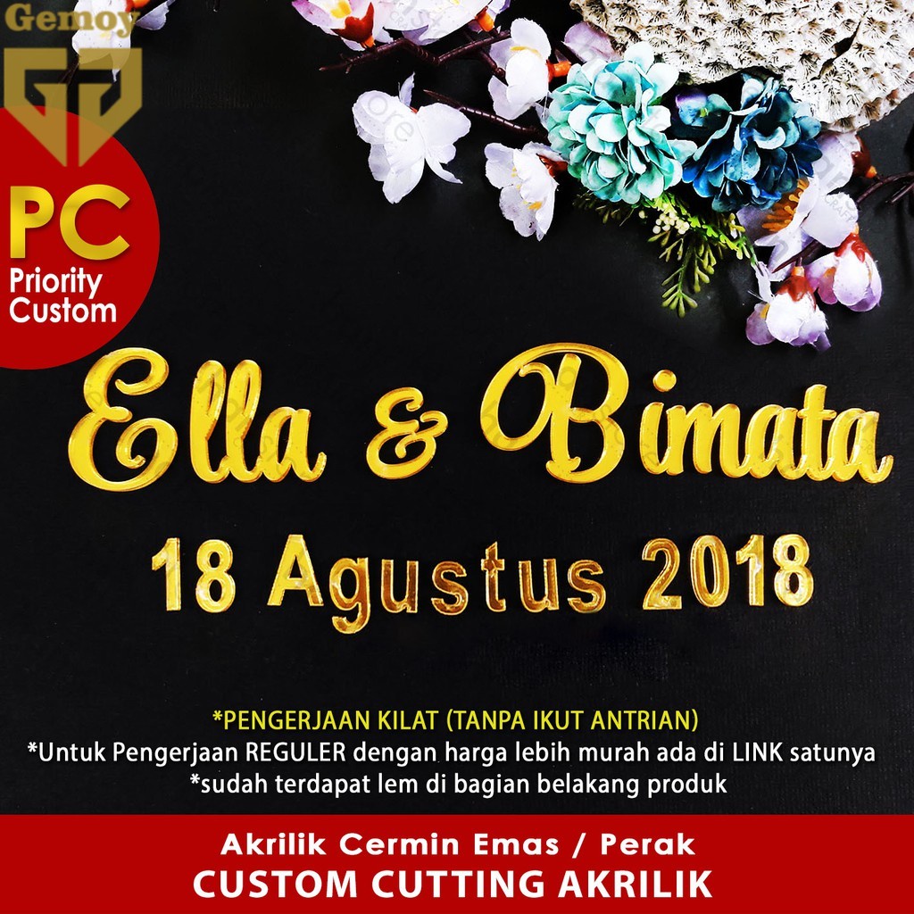 PC EXPRESS PO Nama Tanggal Nominal CUSTOM Akrilik Cermin Emas / Perak Dekorasi Mahar Seserahan