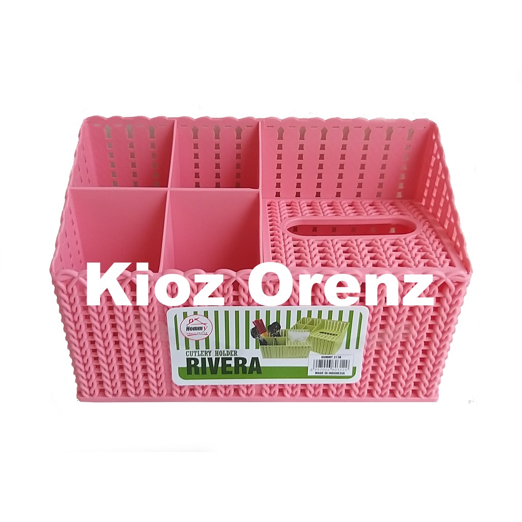 Tempat Sendok + Tissue Hommy Rivera Tempat Kosmetik Rivera Cutlery Holder Anyaman Plastik