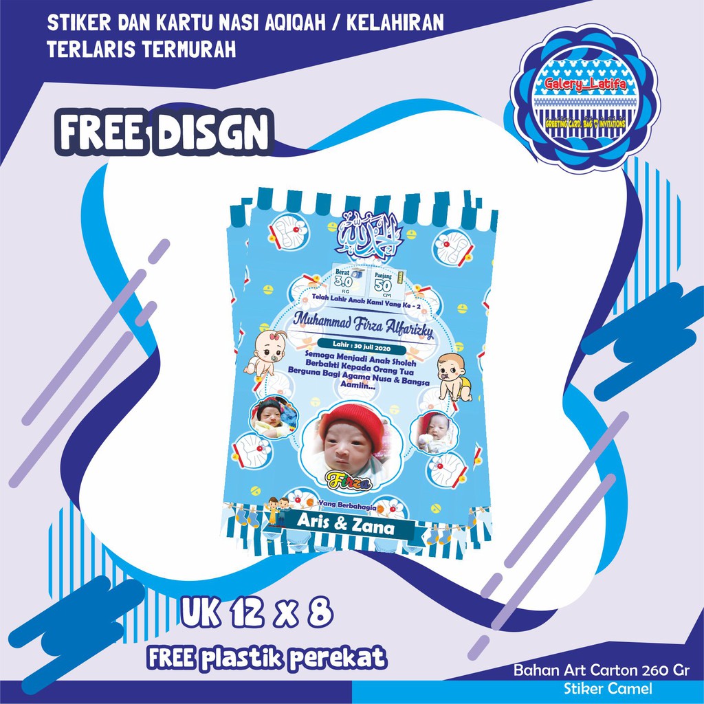 KARTU NASI AQIQAH / TASYAKURAN AQIQAH / STIKER TASYAKURAN AQIQAH / UNDANGAN AQIQAH