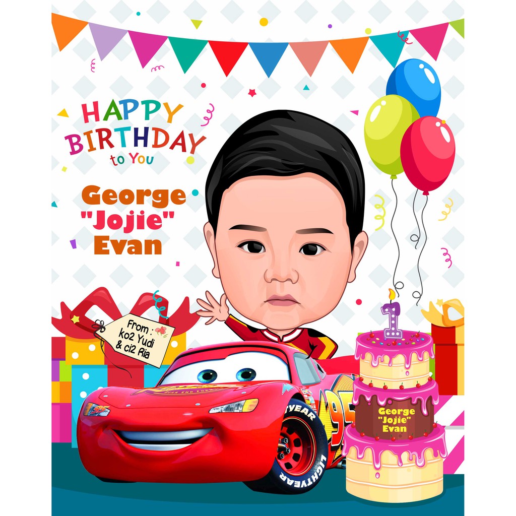 KARIKATUR 1 WAJAH + CETAK DAN BINGKAI UK. 10R UNTUK HADIAH ULANG TAHUN/KADO ANAK/KADO UNIK