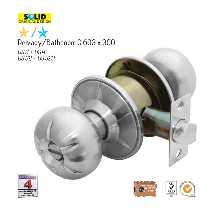 SOLID - KUNCI PINTU BULAT/CYLINDRICAL LOCKSET SOLID C 603 X 300 TANPA ANAK KUNCI