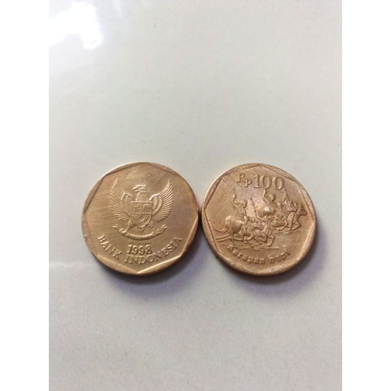 Uang Koin Logam Kuno Lama Rp 100 Rupiah Karapan Sapi Kuning Emas