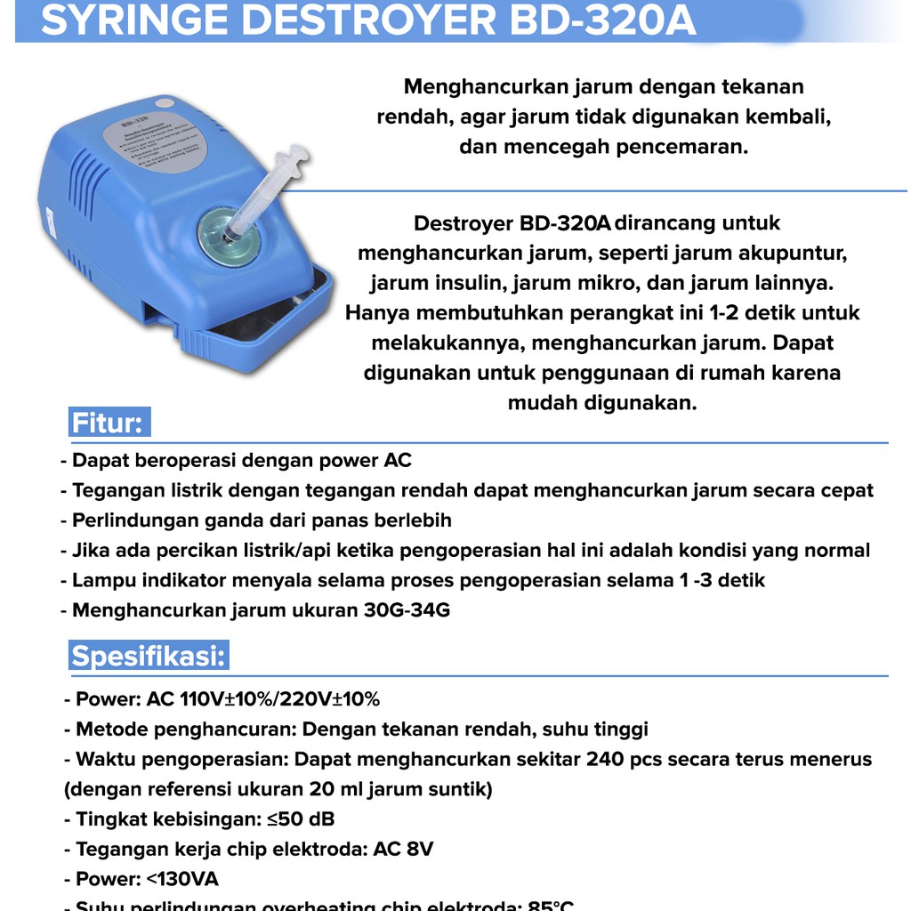 Nesco Syringe Destroyer BD-320, BD-320A Mesin Penghancur Jarum Suntik