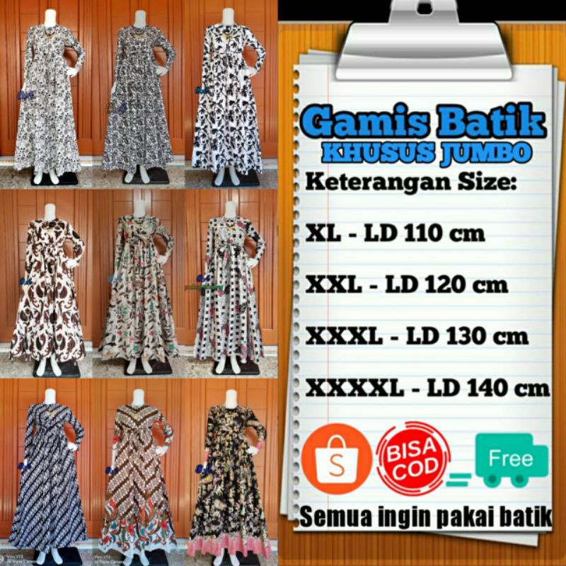 GAMIS BATIK JUMBO LD 110 LD 120 LD 130 LD 140 SUPER JUMBO MOTIF TERBARU 2020 TERLARIS|BISA COD