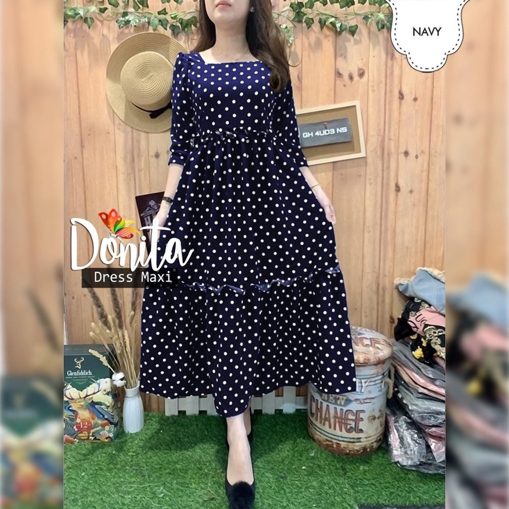 DRESS MAXY DONITAA POLKA PAKAIAN WANITA GAMIS MAXI MONALISA JCHM