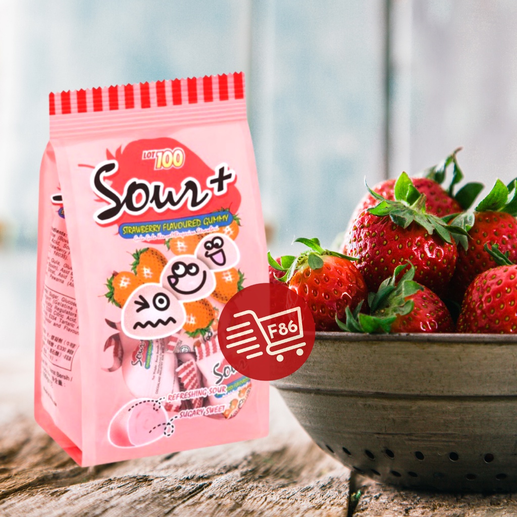 Permen Asam Kunyah Lot 100 Sour+ Gummy Candy Import Rasa Buah