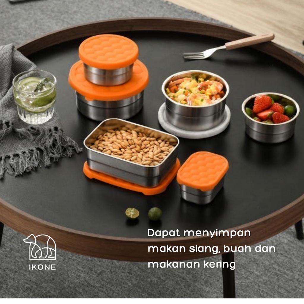 【IKONE】BOKO Tempat Makanan Mangkuk Wadah Makan Snack Dengan Penutup Sillicon Kotak Makan Bahan Stainless Steel