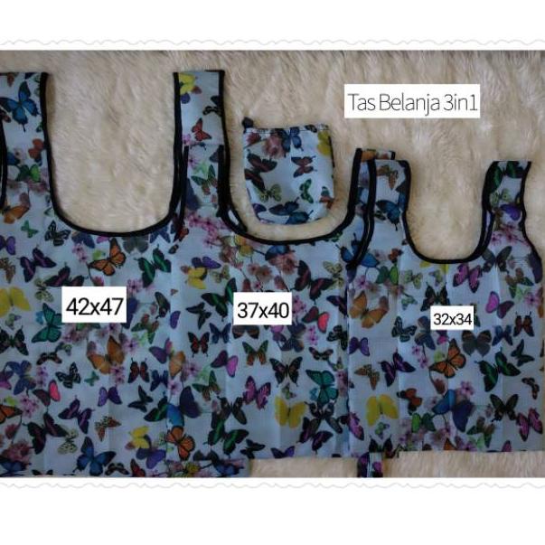 Terlaris Tas Belanja 3 in 1 Reusable / Tas Lipat / Tas Parasut / Shoping Bag / ECO Bag Y2R4