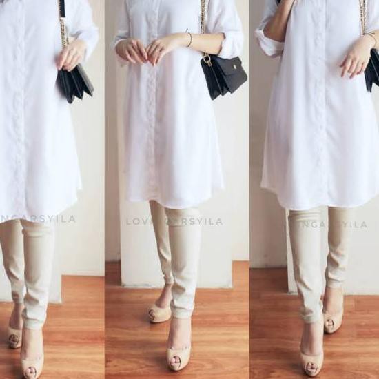 TUNIK FASHION WANITA MURAH STYLE KEREN / AFI -EC g-711 KEMEJA PUTIH POLOS/KEMEJA TUNIK BEST