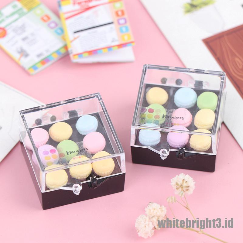 (white3) 1 Set Miniatur Makanan Penutup Macaroon Skala 1: 12 Untuk Dekorasi Dapur Rumah Boneka