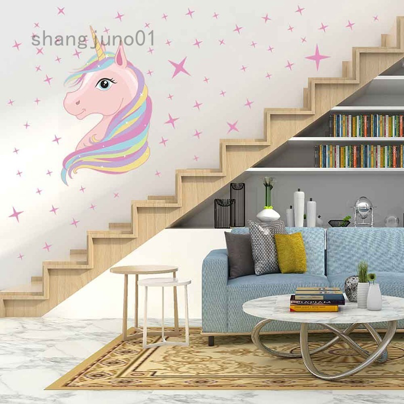 Removable Waterproof Unicorn Design Wall Stickers Cute Wall Background Sticker Vinyl Mural Wall Art Kids Room Decoration Shopee Indonesia