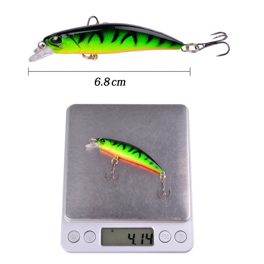 1pc Umpan Pancing Ikan Minnow Mata 3d 10 Warna 6.8cm / 4g Untuk Air Tawar / Asin