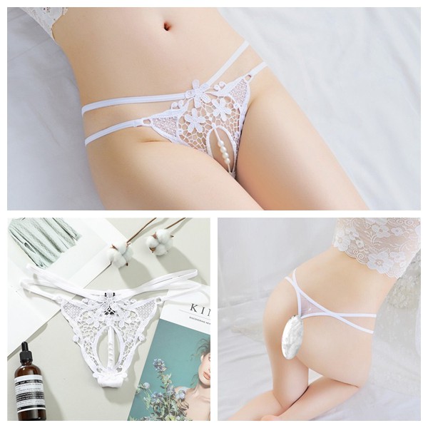 (COD) G String Wanita transparan Lace Bordir Thong mutiara Seksi Celana Dalam C227-1