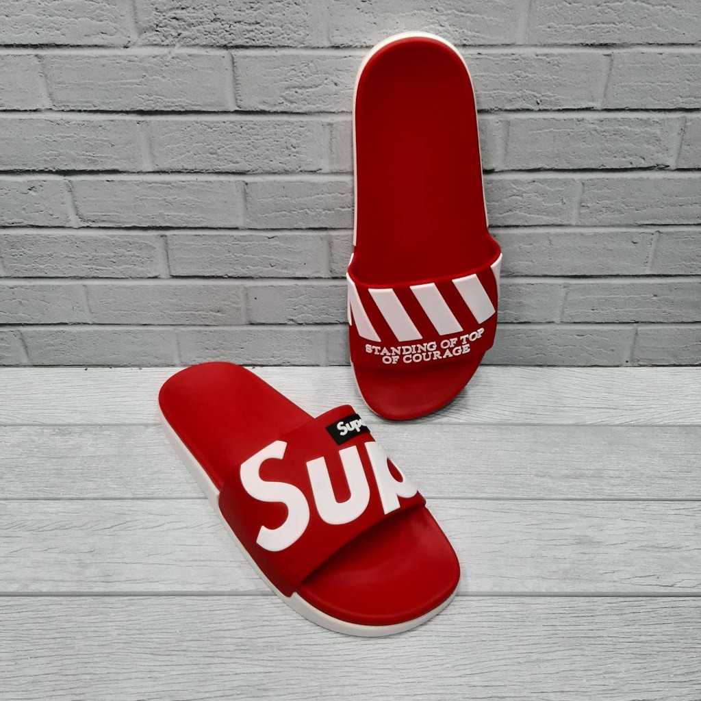 SUPREME Sendal Slide Pria Dan Wanita Merah Berbahan Karet Nyaman Di Gunakan Dan Tidak Licin