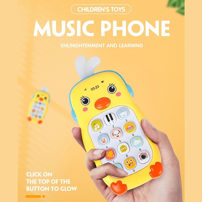 BIG SALLE Mainan Edukasi Anak balita Musik Mobile Phone Lucu / Mainan Bayi Baby Children's Music Phone Baby Phone Duck BABY - Kado Hadiah Baby Cewek Cowok Phone Bebek Kuning Unik 3 4 5 6 Bulan