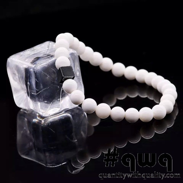 gelang unisex white onyx square blustin hematite bangle hype fashion