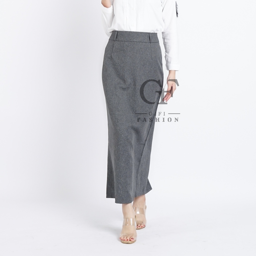 ROK KERJA WANITA / /ROK FORMAL/ ROK REMPEL KERJA / ROK SPAN KERJA / ROK PANJANG POLOS / ROK KANTOR-dark ash