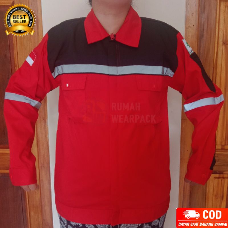 Baju Kerja/ Wearpack Proyek/ Seragam Kerja Atasan Warna Merah Hitam