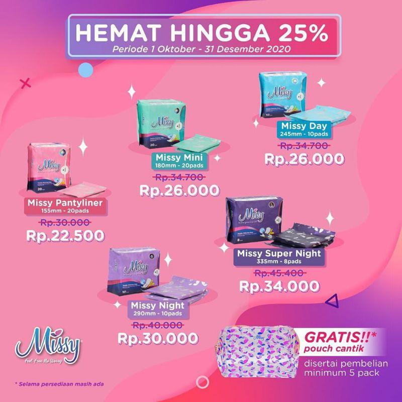 Missy Pembalut Kesehatan Wanita Anti Bakteri Anti Jamur Mencegah Keputihan / Pantyliner Super Thin