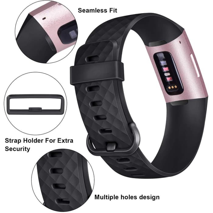 Tali Jam Silicone Strap Band Diamond Pattern for Fitbit Charge 3 black