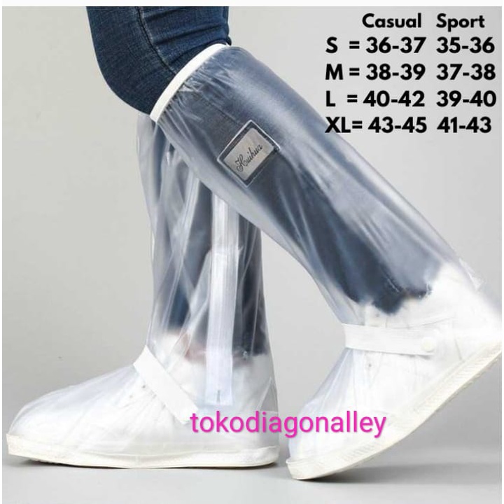 Jas Hujan Sepatu XL L M S Shoes Cover Premium Sepatu Sarung Sepatu Anti Air Waterproof Reflektor Cahaya - TRANSPARAN