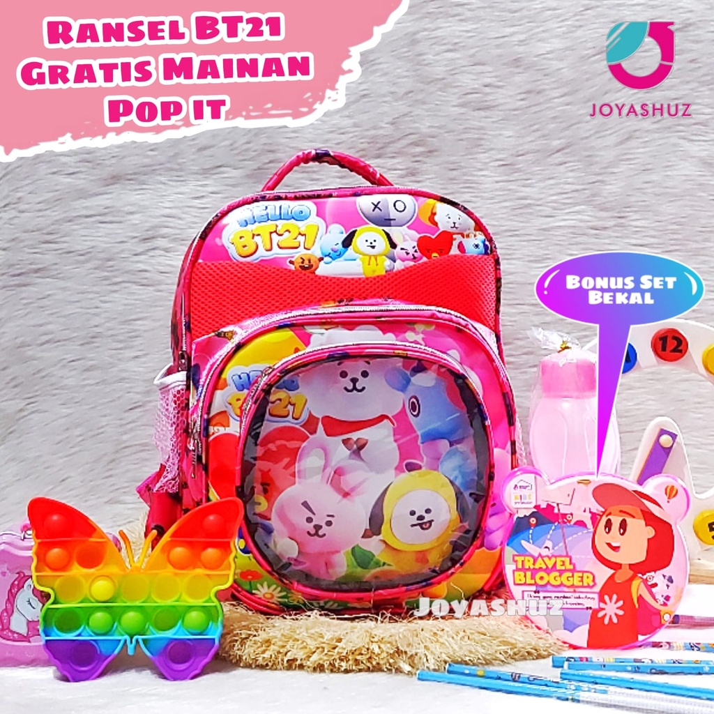 Joyashuz - Tas Sekolah Anak Perempuan Gratis Pop it - Ransel Anak BT - Tas Sekolah Gratis Pop it - Ransel Cantik - Gratis Pop it