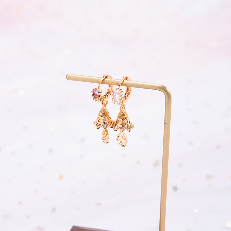 [√COD]A-245 Anting wanita grosir murah dengan batu permata berlapis emas DIY lonceng kecil-4