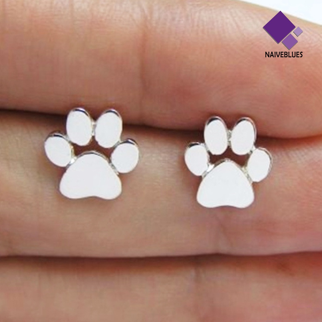 1 Pasang Anting Stud Desain Jejak Kaki Hewan Bahan Alloy Untuk Wanita