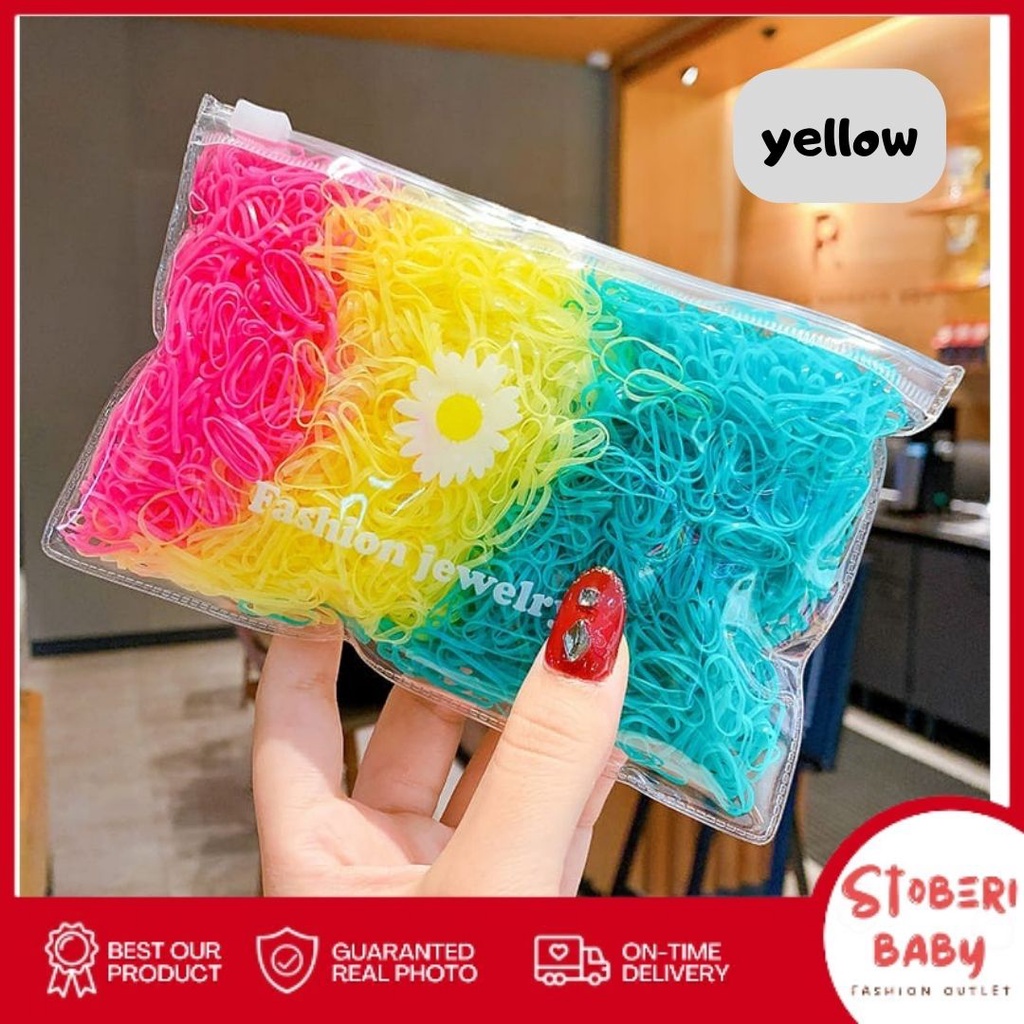PUNCAK 3.3 stoberi baby - KARET STABILO Free Pouch - 500PCS Ikat Rambut Karet Anak Jepang / Ikat Rambut Elastis / Ikat Rambut Anak Korea