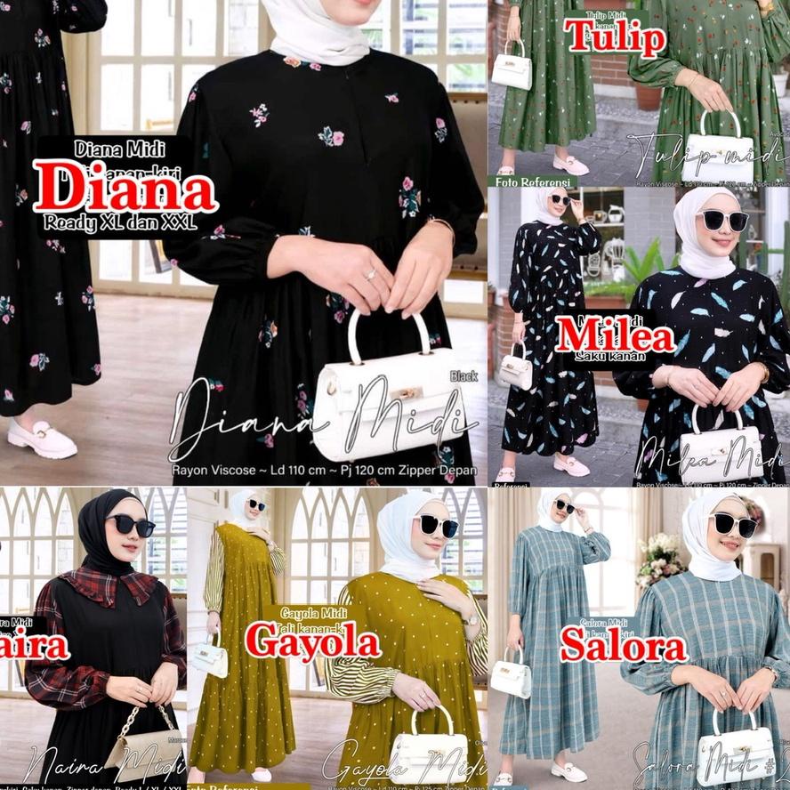 COD  12.12 DRESS RAYON MOTIF - ADELA DELISA ANIRA LEVIRA DIANA 3 KALANA MIDI DRESS BUSUI KATUN - HOM