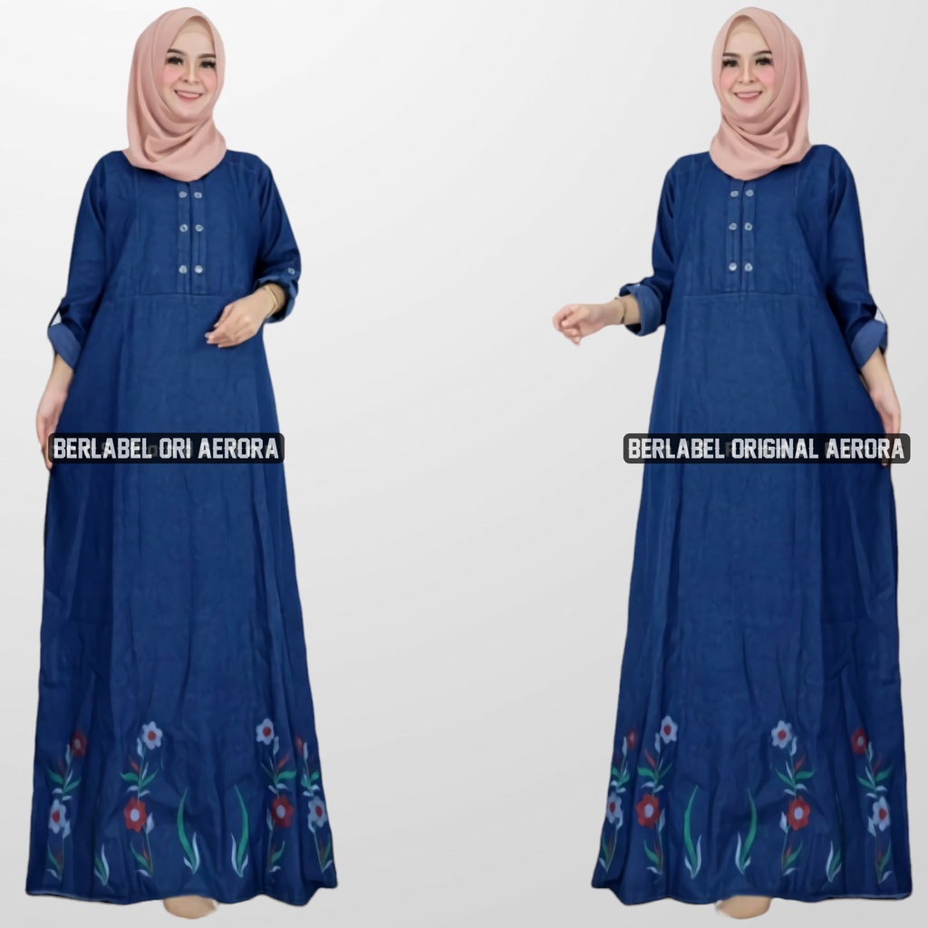 Baju Gamis Dewasa Jeans Jins Denim Jumbo Wanita Terbaru 2023 Modern Busui Bawah Bordir Bunga Tulip Kekinian Premium Ld 120 P 138 Felicia Maxy Allsize