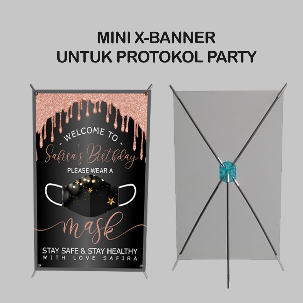 AFY Undangan x Banner mini Protokol Kesehatan Acara Ulang Tahun Tanda Wajib Pakai masker