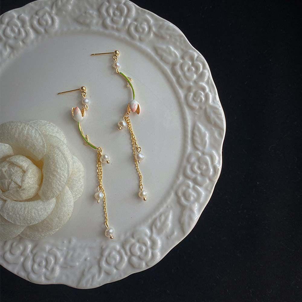 Mxbeauty Kalung Bunga Trendi Manis Asimetris Manik-Manik Mutiara Choker Gadis Gaya Korea Necklace