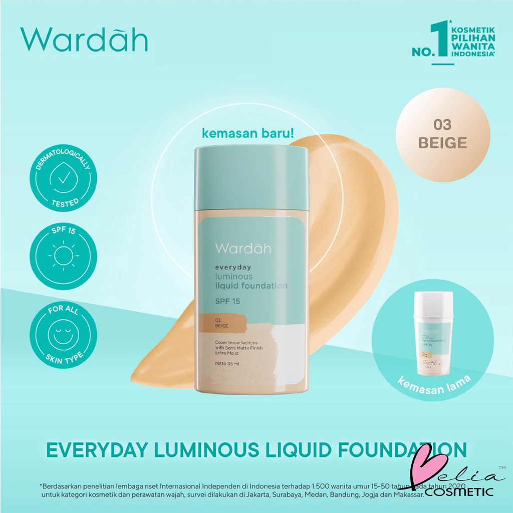 ❤ BELIA ❤ WARDAH Everyday Luminous Liquid Foundation SPF 15 35ml | Everyday Luminous Face Powder 40g | foundation cair wardah