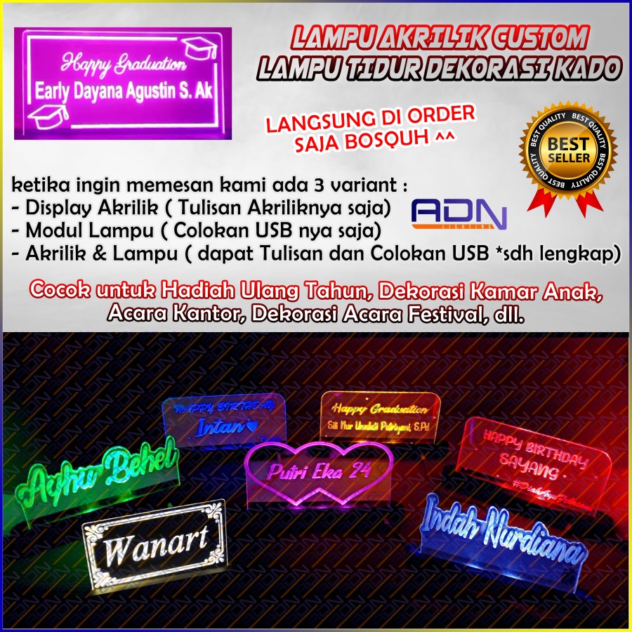 ADN.in LAMPU AKRILIK CUSTOM | LAMPU TIDUR | DEKORASI |KADO AESTHETIC